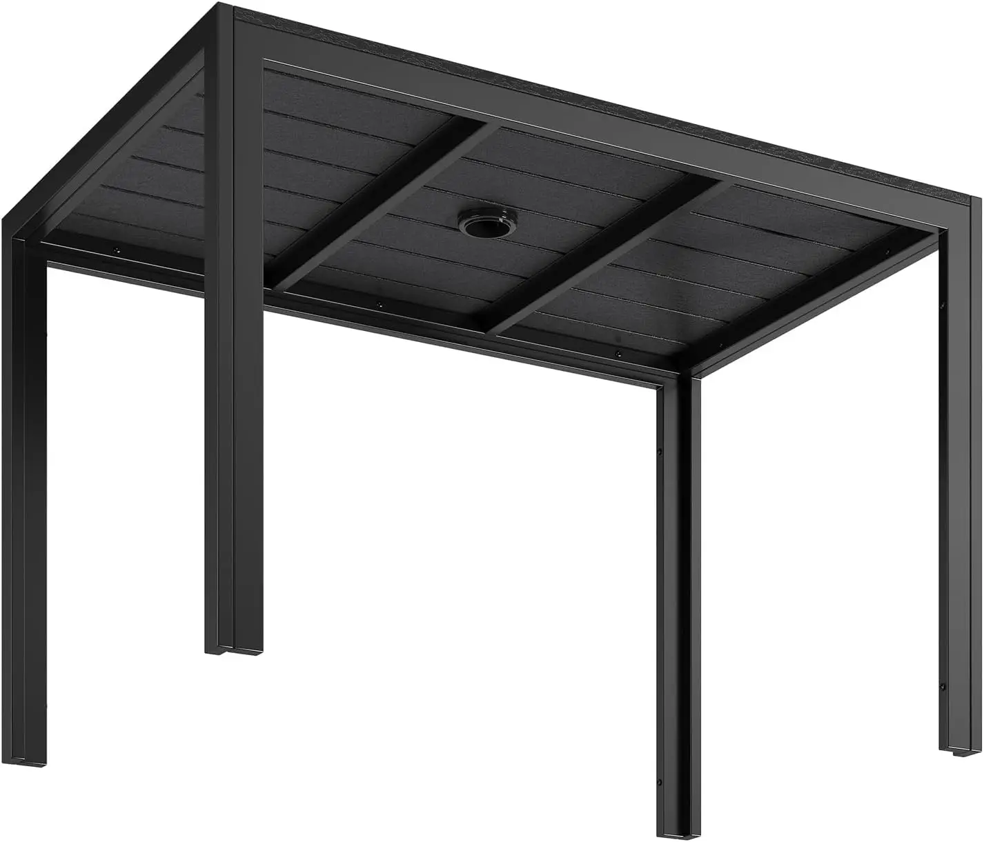 Gartentisch für den Außenbereich mit Sonnenschirmloch, Terrassentisch, Aluminium-Metallrahmen, Esstisch, rechteckig, wetterfest, Balkon