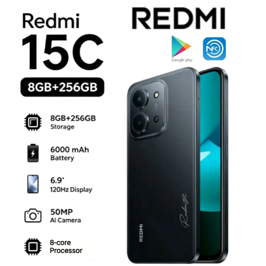 2026 New Redmi 15C Global Edition Redmi 15C 5G 8+256GB Smartphone: A Smartphone with A High-Capacity 6000mAh Battery,
