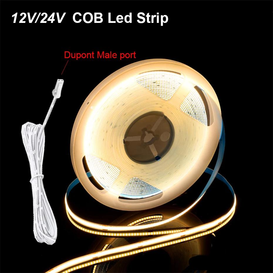 DC12V 24V COB LED-Streifenlicht Dupont LED-Schrankbeleuchtung Selbstklebendes Flexibles COB-Beleuchtungsband 1m 2m 3m 4m 5m für Innenräume