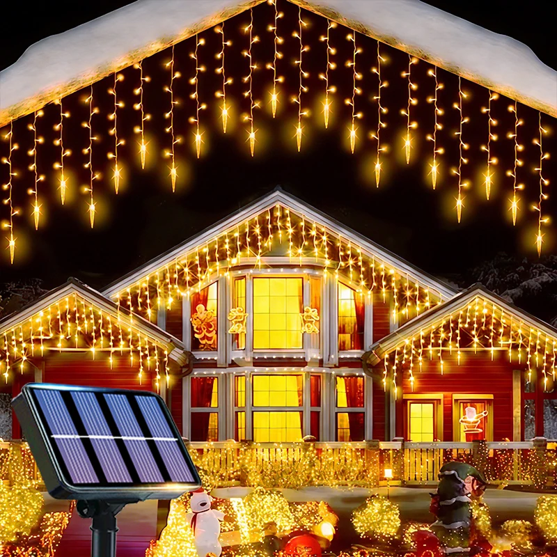 Solar-Lichterkette, 162 LEDs, Solarleuchten für den Außenbereich, Eiszapfen-Lichterkette, Eissäulen-Lichterkette für Zuhause, Festival-Dekoration
