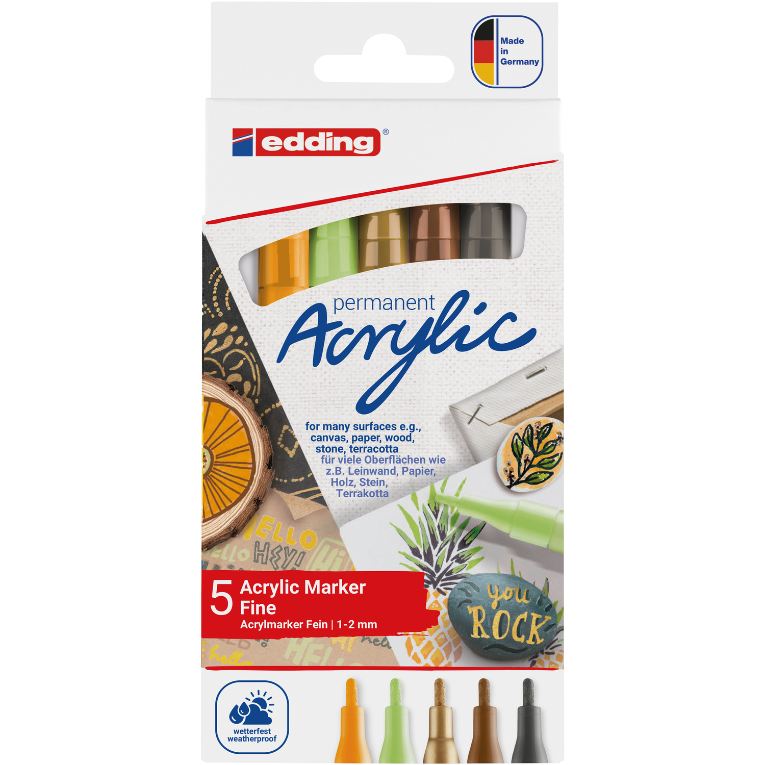 edding Lot de marqueurs acryliques à pointe fine, 5 feutres