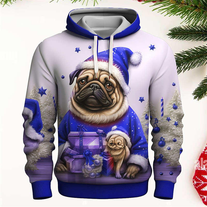 Men's Graphic Dog Hoodies Sweatshirt Fashion Daily Long Sleeve Hooded Christmas Vacation Sports Outdoor Red Royal Blue Print Front Pocket Spring Fall Designer
