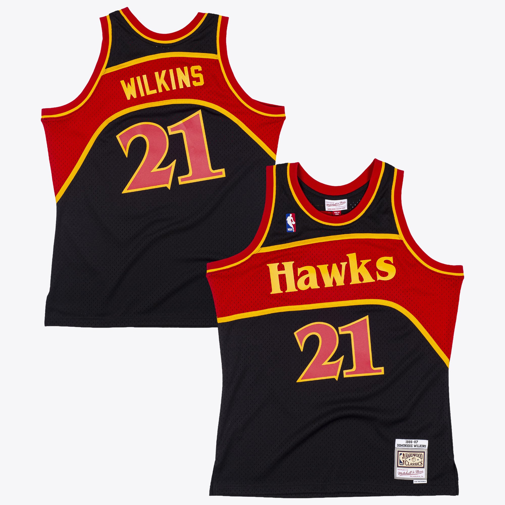 Maillot Authentique Swingman Reload Atlanta Hawks Mitchell & Ness Dominique Wilkins 1986 – Noir - Homme Taille: M