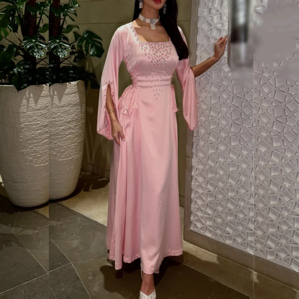 Customized High Quality Glitter Evening Dress Rhinestone Square Neck A-line Bespoke Occasion Elegant Party Midi Dresses