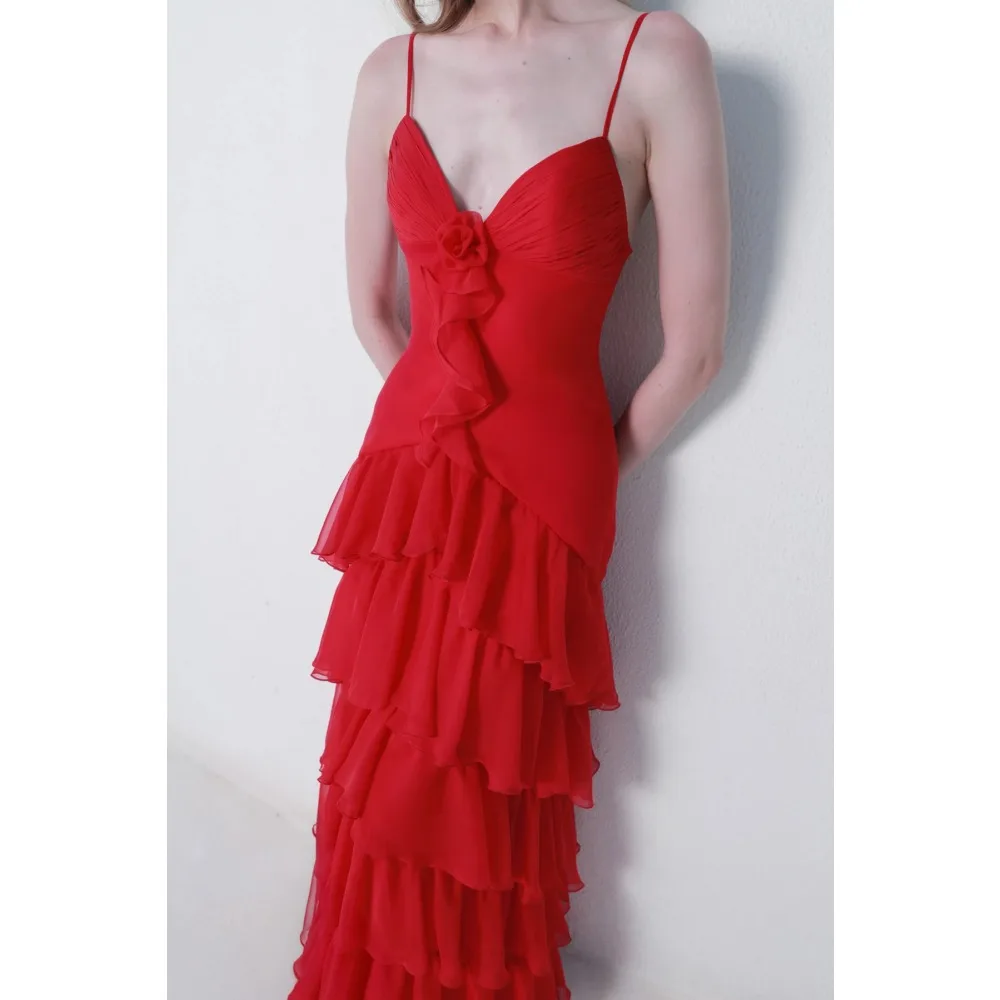 Customized Spaghetti Straps Evening Dresses Tiered Ruffles Long Party Dress Modern Elegant Maxi Prom Gown for Women 2026 Bespoke
