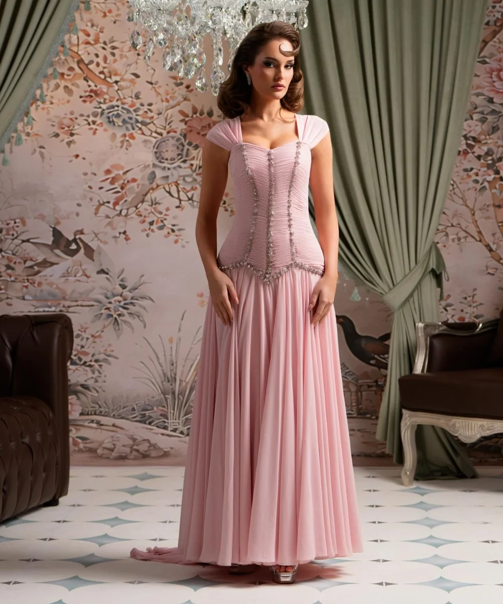 Customized Chinese Style Chiffon Pleat Sequined A-line Sweetheart Long Bespoke Occasion Prom Dresses Fashion