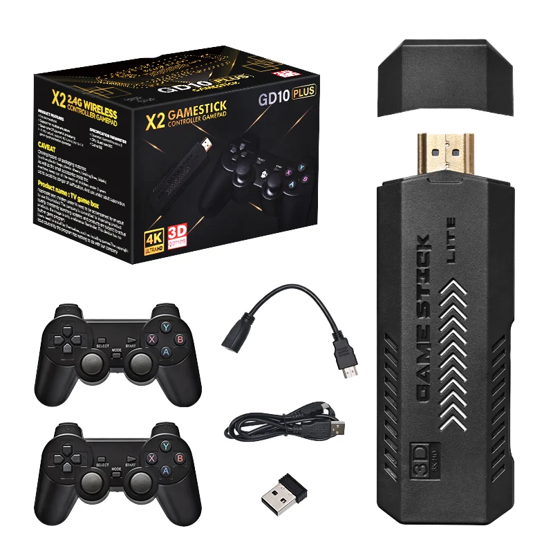 Game Stick X2 Plus Upgrade High Quality TF Card Packing Box 64GB 30000 Video Game Console AAA Battery 2.4G Gamepad