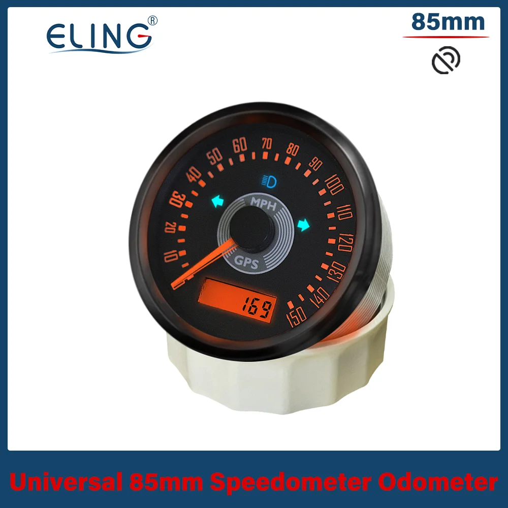 ELING 85mm 0-150MPH 0-160 0-220 KM/H MPH 0-200KM/H GPS Speedometer Adjustable with Red Yellow Backlight 12V 24V for Car Boat
