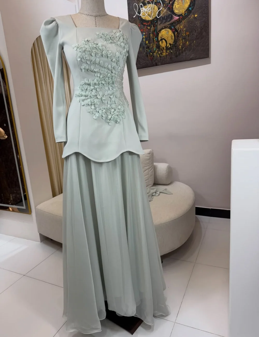 Customized Simple Jersey Pleat Applique A-line Square Neck Long Luxury Party Evening Dresses Chinese Style
