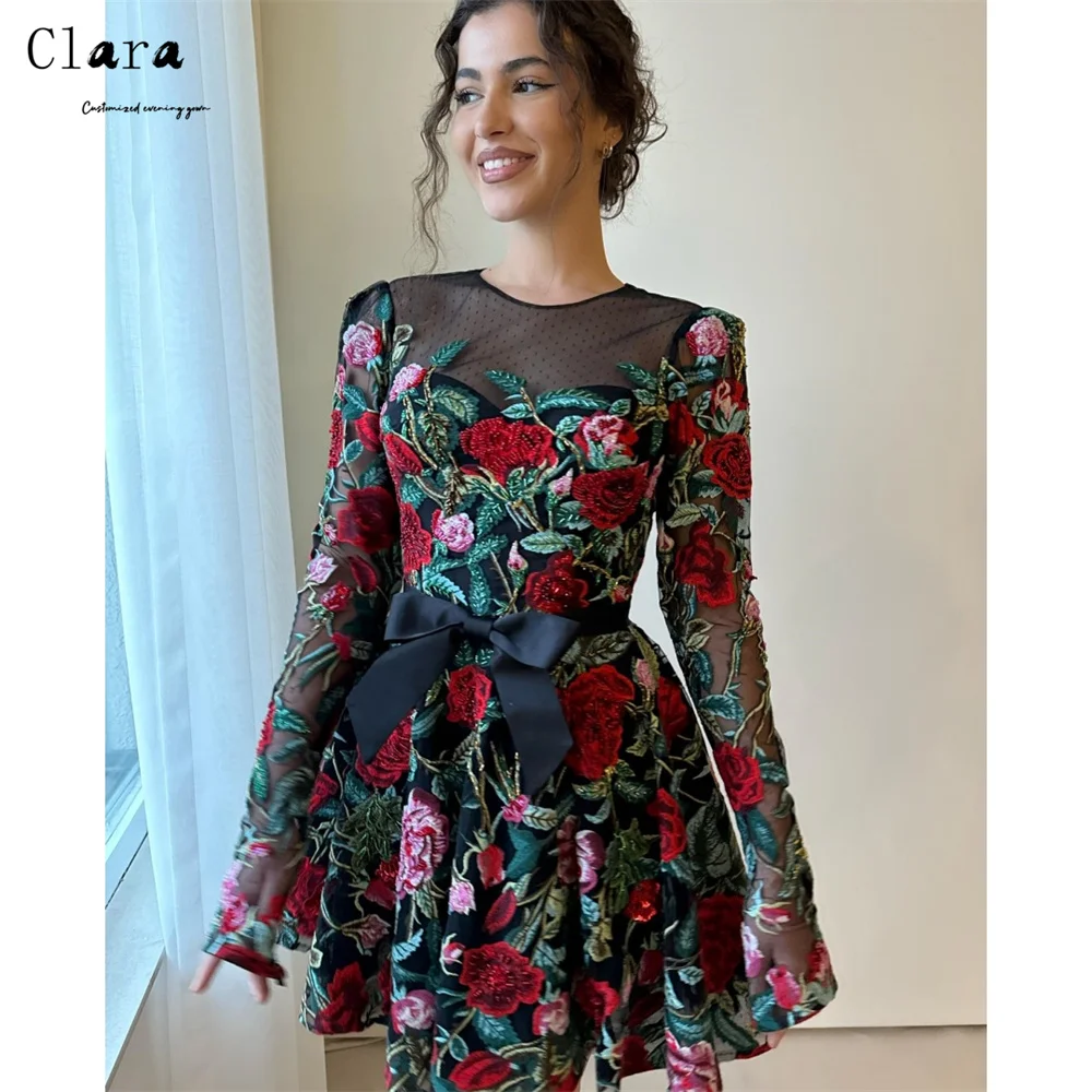 Clara Custom Flower A-line Round Neck Lace Evening Dresses Woman Elegant Cocktail Dresses 2025 Woman Luxury Evening Dress Party