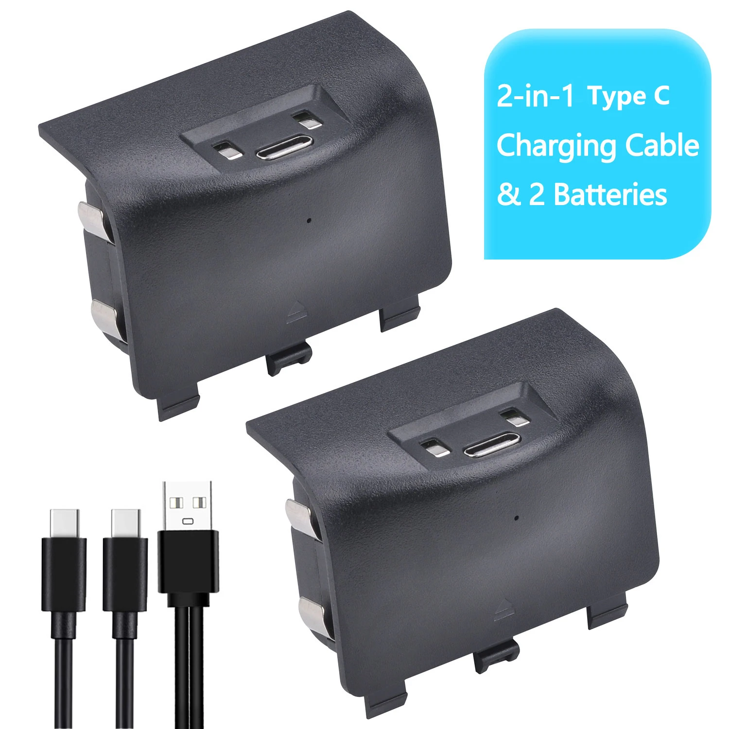 Battery Pack for Xbox Series X/S, 2-Pack Battery for Xbox Series X, Xbox Series S with 2 in 1 Charging Cable (Not for Xbox One)