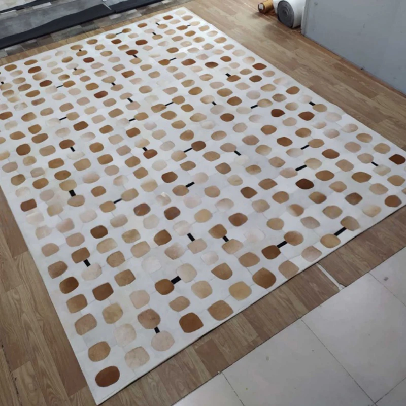 Vintage Design Natural Cowhide Carpet Living Room Handmade Patchwork Large Rug Bedroom Decor Office Luxury Floor Mat