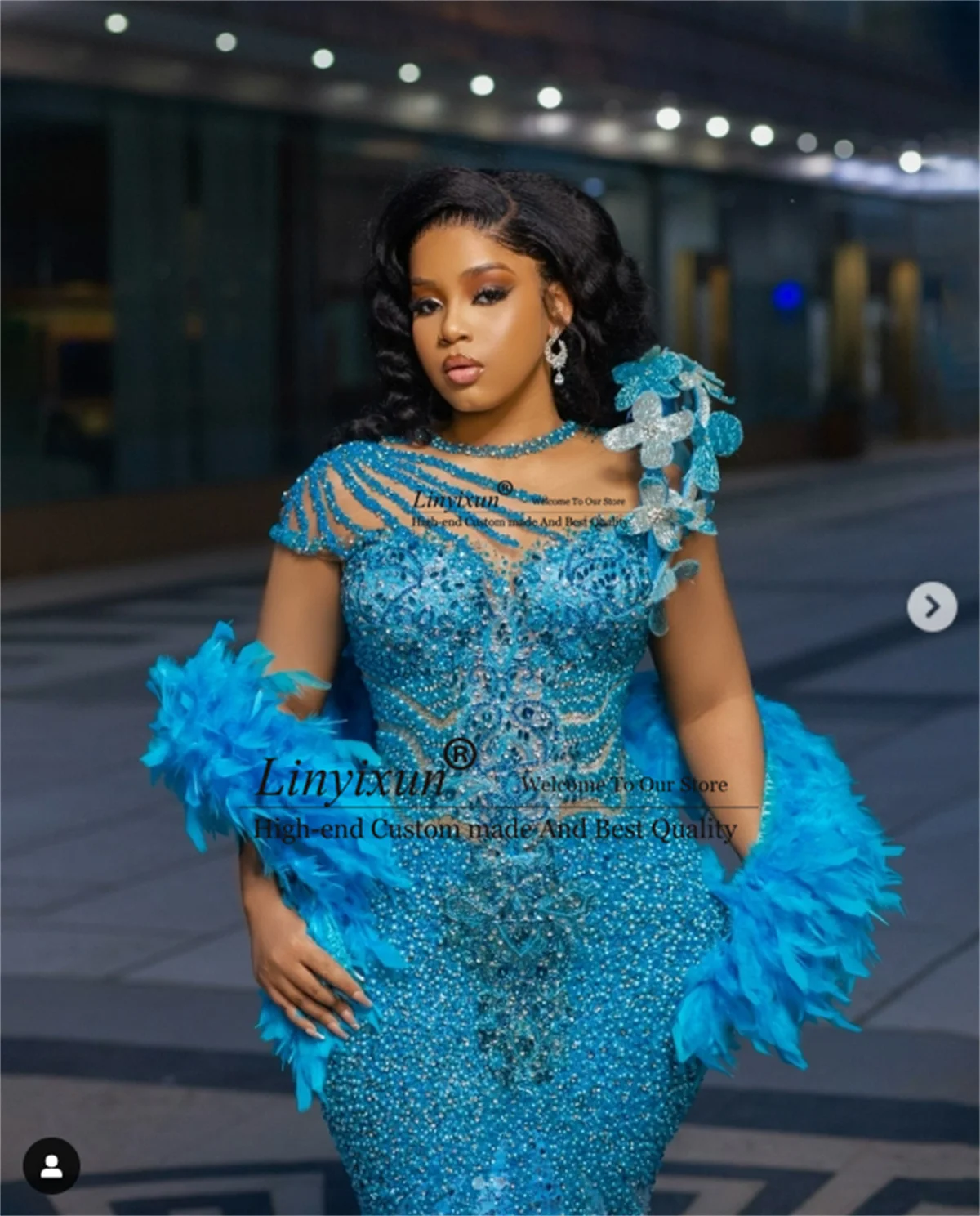 Aso Ebi Black Girl Prom Dress African Dubai Beaded Sequins Evening Gown Appliques Floars Mermaid Wedding Party Gowns Customized