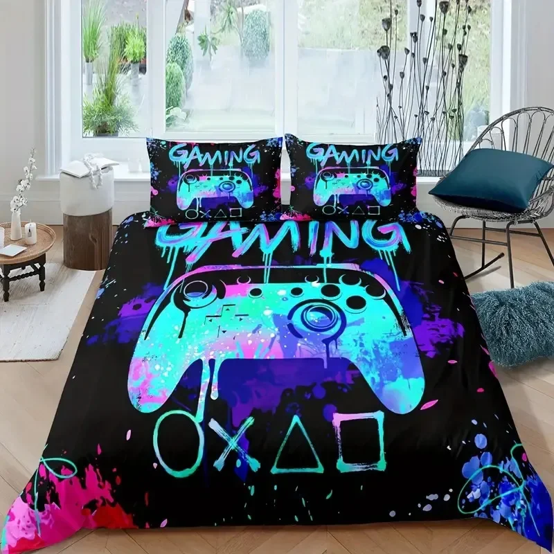 Gaming Gamer Comforter Covers Set Twin Size, Video Games Bedding Set for Kids,Teens,Modern Boys Cartoon Gamepad Duvet Cover Sets