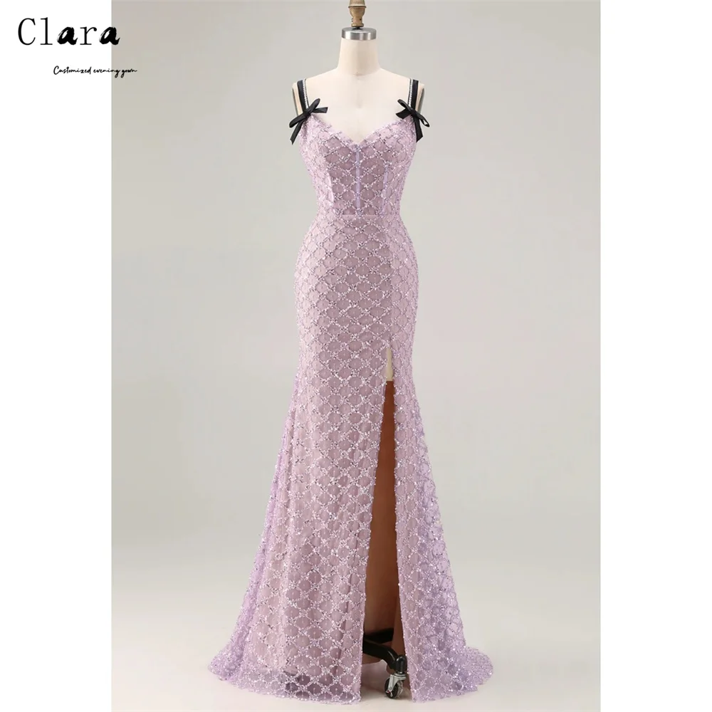 Clara Custom Purple Fishtail Side Slit Shiny Luxury Women's Evening Dresses Women's Ball Gown Elegant Dress Luxury Wedding Guest