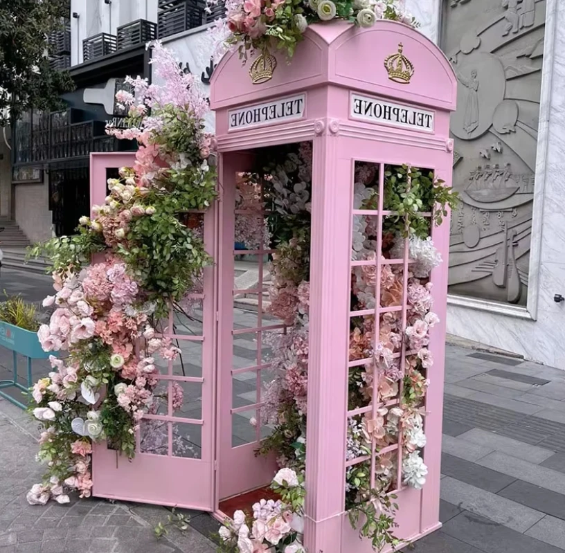 Telephone Phone Booth Hot Sale New Art Installation British Antique Pink Floral London Telephone Booth