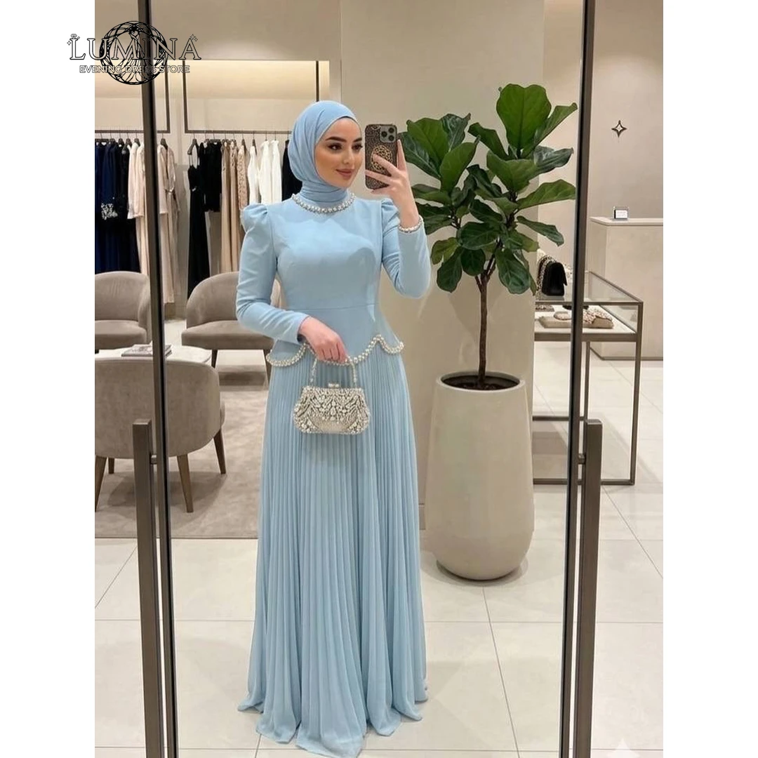 Lumina Crew Neck Luxurious Evening Dress 2026 Woman A Word Muslim Evening Dresses Luxury Prom Dress Custom Made Pearl Women's