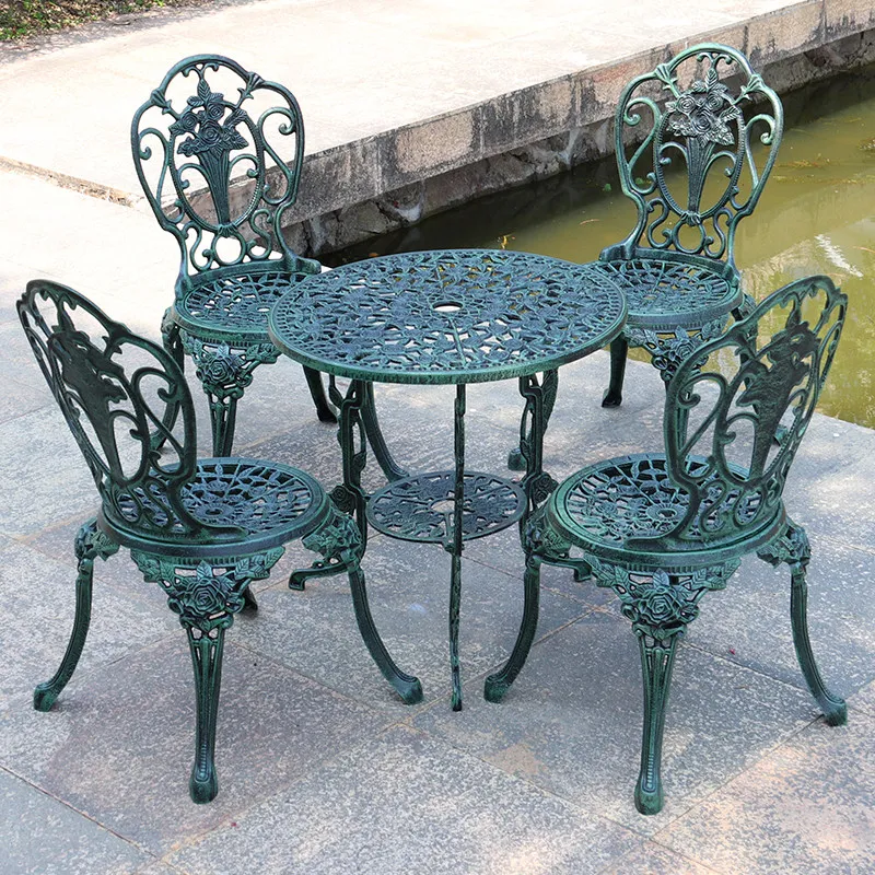Outdoor full cast iron table and chair combination garden balcony courtyard leisure table and chair square park garden rest back