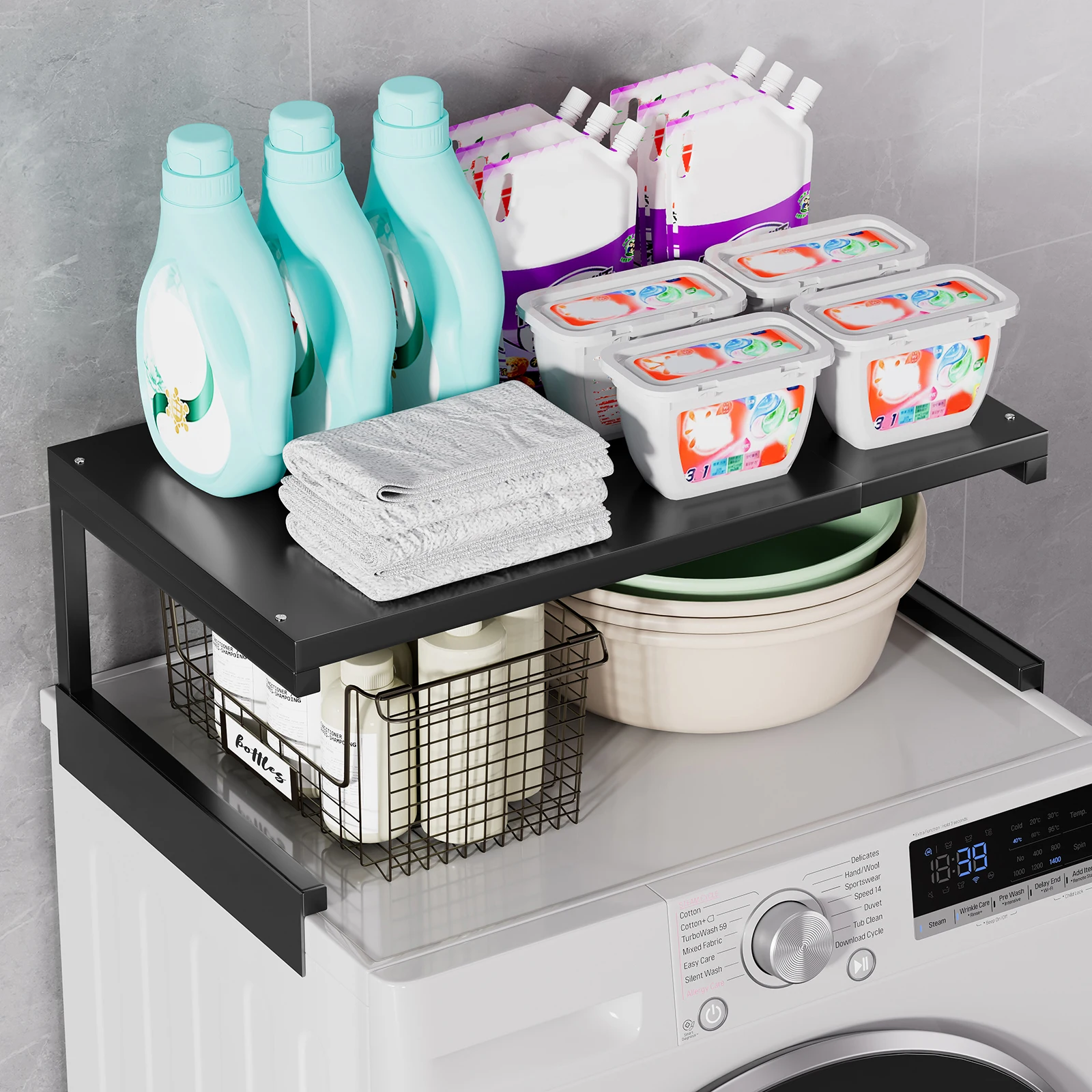 1Pc Washing Machine Top Storage Rack, Extendable Layered Storage Shelf, Laundry Detergent Storage Rack, Top Space Utilization for Washing Machine, Adjustable Refrigerator or Washing Machine Top Storage Rack