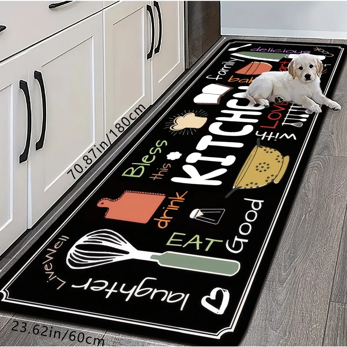 Kitchen Utensils & Quote Print Kitchen Mat, Non-Slip Washable Durable Runner Rug for Kitchen, Dining Room & Farmhouse Home Decor