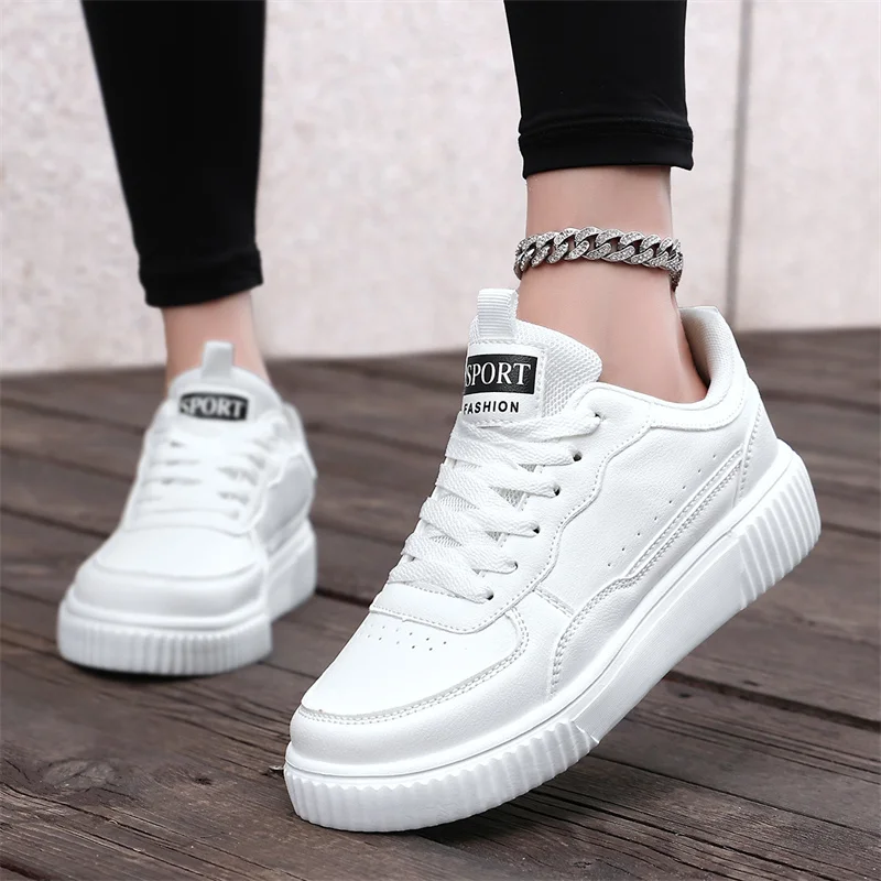 Women's Casual Shoes, Lace-Up Travel Shoes, Flat-Soled Sports Shoes, Fashionable Student Running Shoes, All-Season Wearable Shoes, Fashionable White Shoes