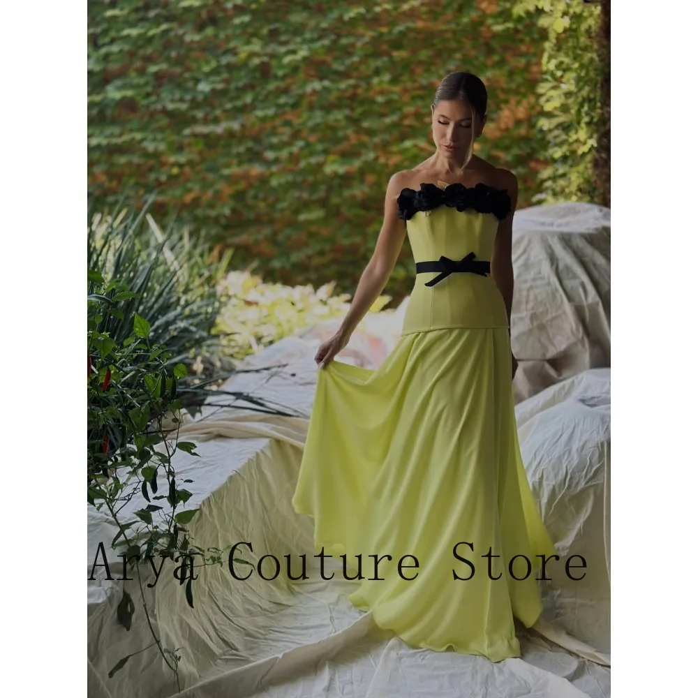 Green Formal Dress Neck Black Floral Applique Belted Waist High Slit Chiffon Maxi Gown Women Formal Evening Party Prom Dress