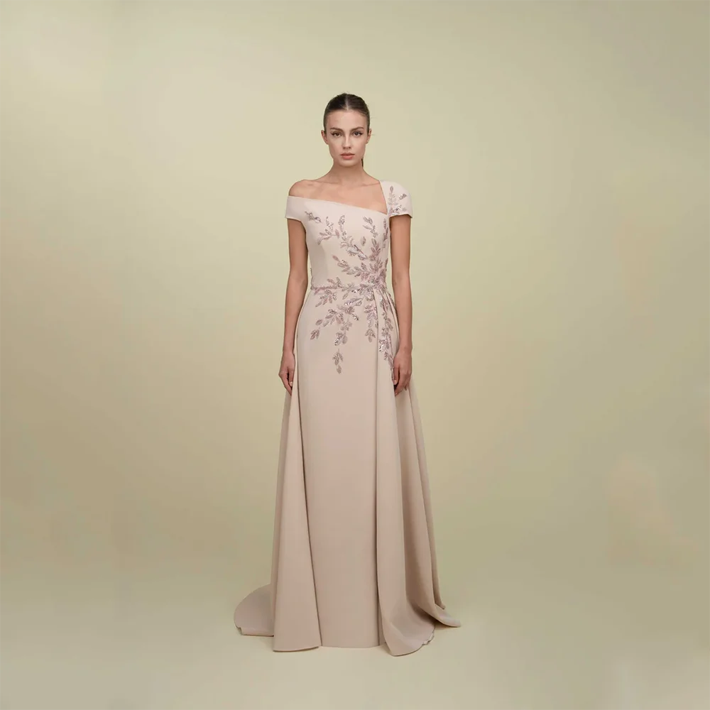Elegant Evening Dresses Short Sleeves Beading Flowers Mermaid Evening Gowns Floor Length Prom Dresses Customized 2026