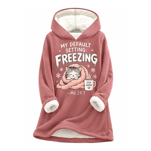 Damen Kapuzenpullover Druck Grafik Tiermotiv Warm Mode Modern Langarm Mit Kapuze Normale Oberteile Lässig Straße Rosa Herbst Winter