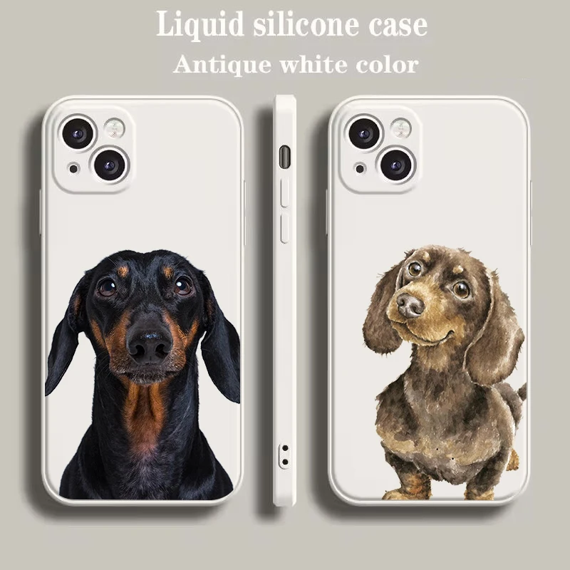 Coque de téléphone en silicone beige pour documents de luxe, housse de chien de saucisse de teckel, iPhone 15, iPhone 16, iPhone 14, iPhone 13, iPhone 12 Mini, iPhone 11 Pro Max, iPhone XS, iPhone X