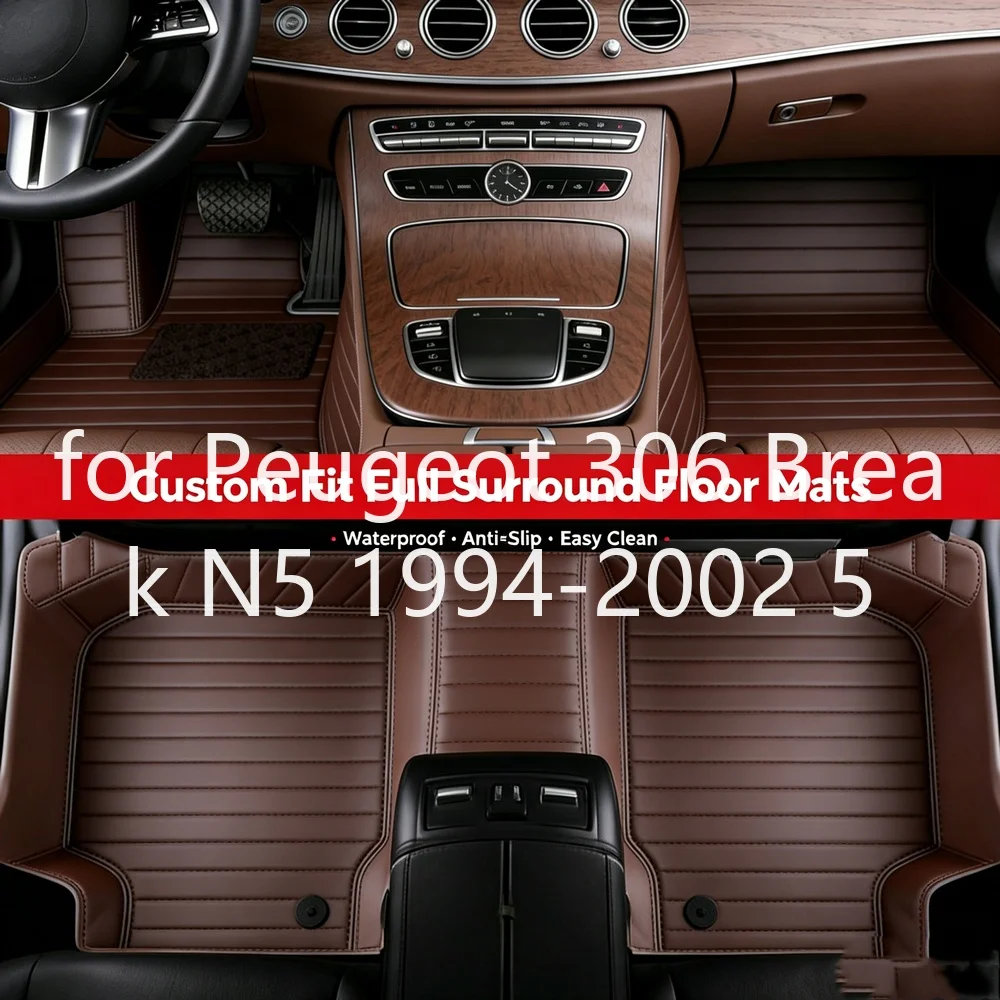 Tapis de sol de voiture sur mesure pour Peugeot 306 Break N5 1994-2002 5 places en cuir PU antidérapant et résistant à l
