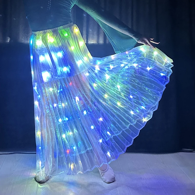 Jupe Led pour femmes, jupe lumineuse de danse du ventre, Tutu Long pour filles, accessoires Rave, accessoires de spectacle sur scène de carnaval scintillants