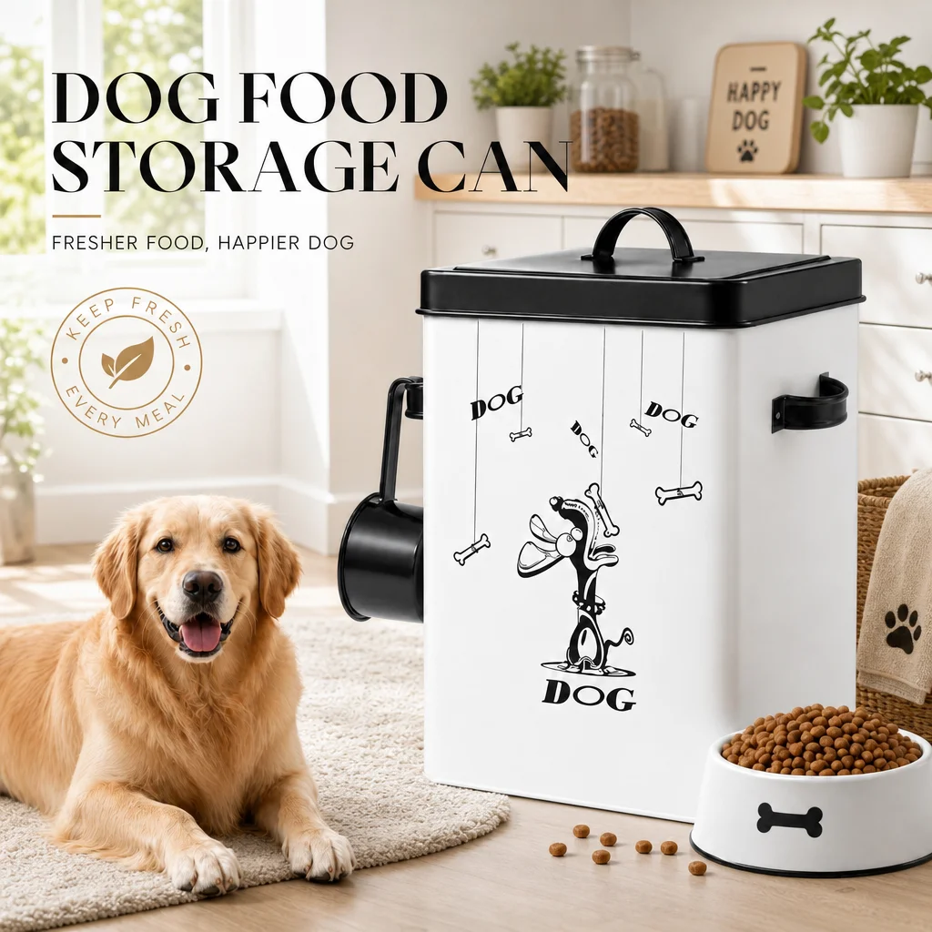 Conteneur de stockage hermétique en métal pour nourriture pour chien avec pelle, bac à nourriture pour animaux de compagnie pour nourriture sèche, distributeur de friandises pour chien de grande capacité, fournitures pour animaux de compagnie