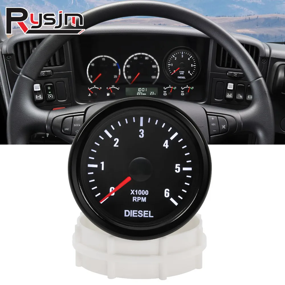 Jauge de tachymètre personnalisée avec rétroéclairage blanc pour voiture diesel, jauges de voiture, 12V, 1-20 intervalles, 6000 tr/min, 52mm
