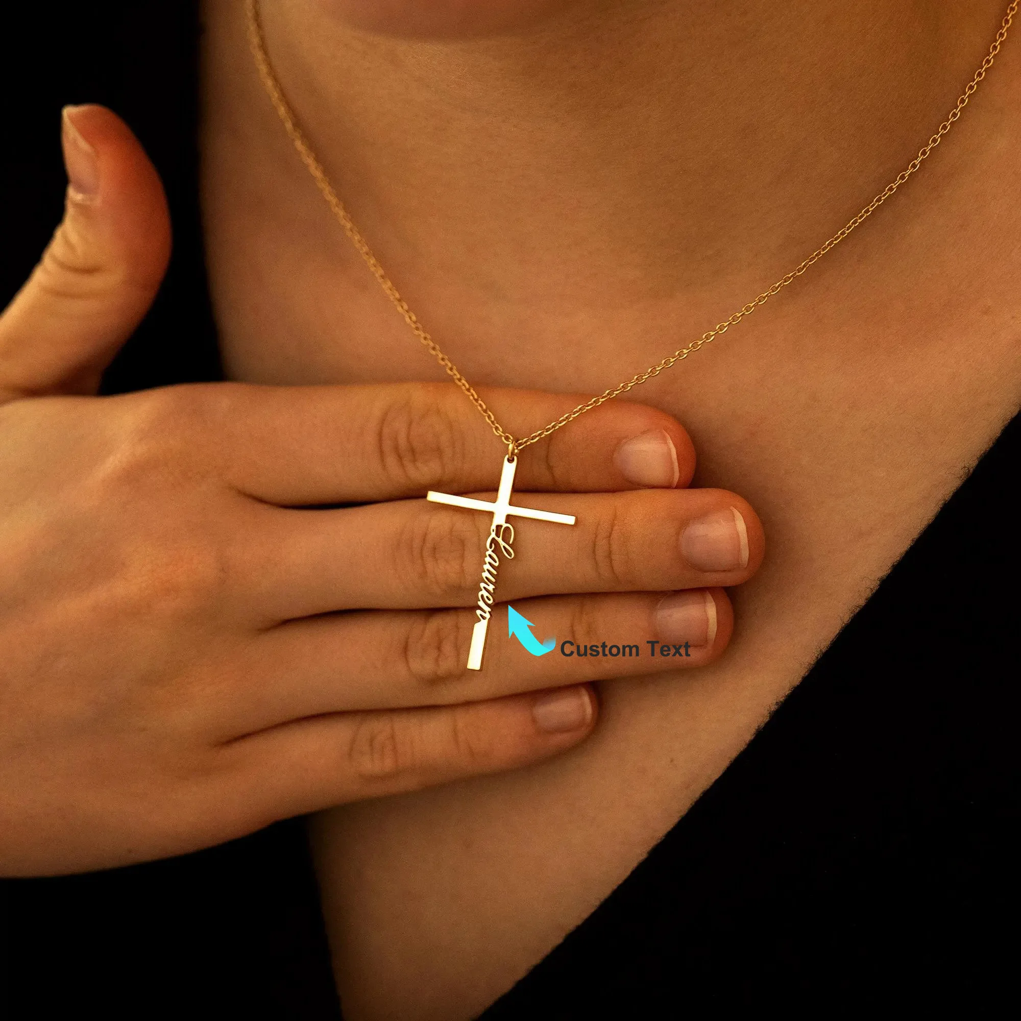 Collier personnalisé avec nom et croix gravée, cadeaux chrétiens, cadeau de baptême, cadeau de Noël, cadeau religieux