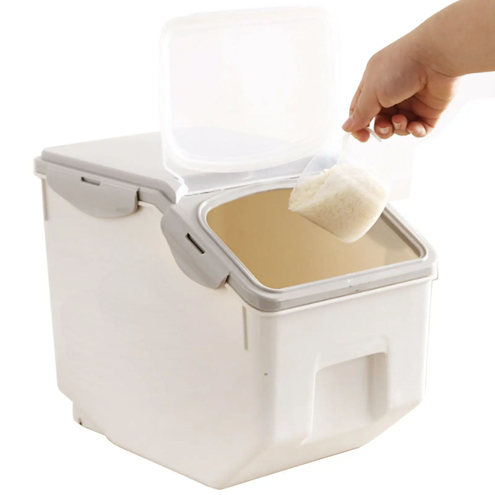Grand récipient hermétique beige pour aliments pour animaux, seau à nourriture sèche avec joint d'étanchéité, bac à nourriture anti-humidité pour chiens et chats, cuisine