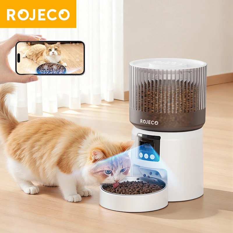 Distributeur automatique de nourriture pour chat ROJECO avec caméra HD 1080P, distributeur intelligent de nourriture pour chat, commande à distance WIFI, distributeur automatique de nourriture pour animaux de compagnie pour chat et chien