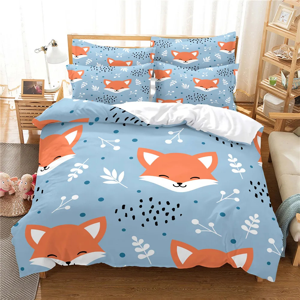 3D petit renard ensemble de literie reine literie housse de couette ensemble de literie housse de lit coton reine chambre ensemble de couverture de lit ensemble de literie