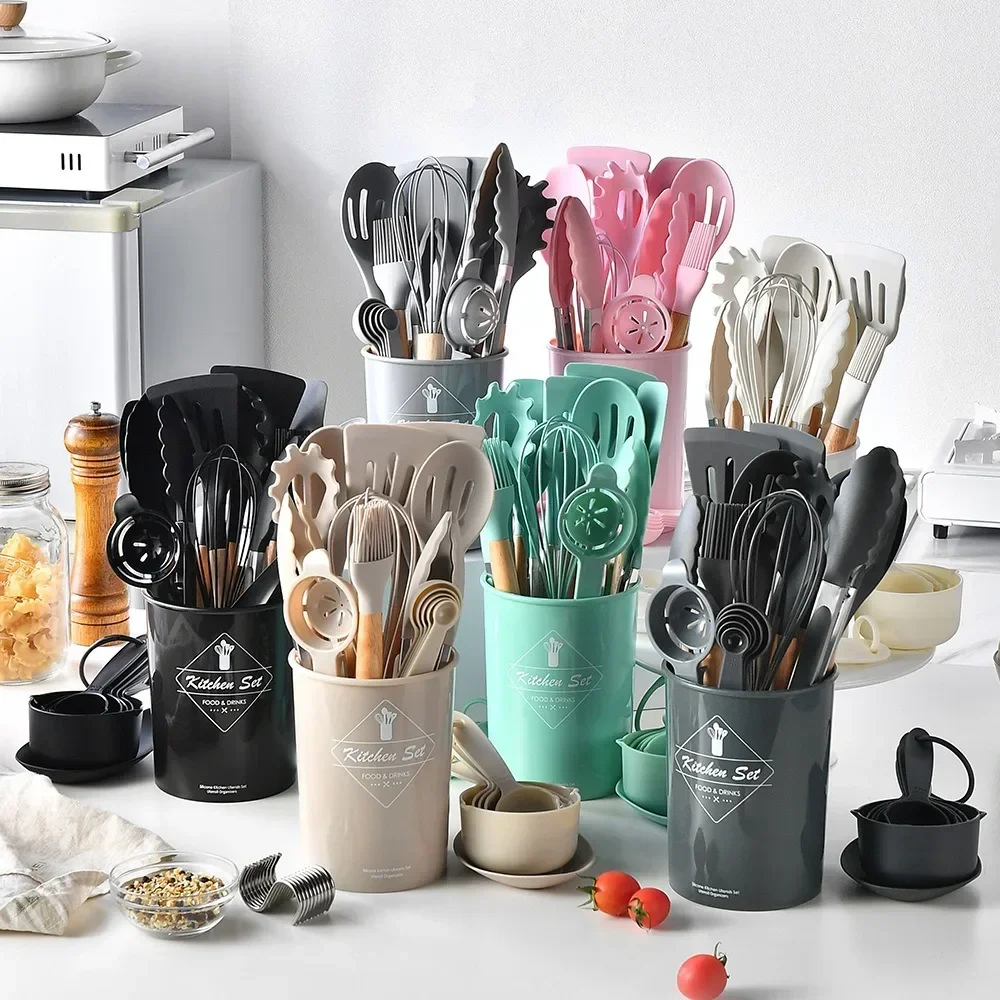 Kit de cuisine 12 pièces, ustensiles en silicone de qualité alimentaire, ensembles de cuisine, spatule, cuillère doseuse, outils de cuisine pratiques, ustensiles de cuisine