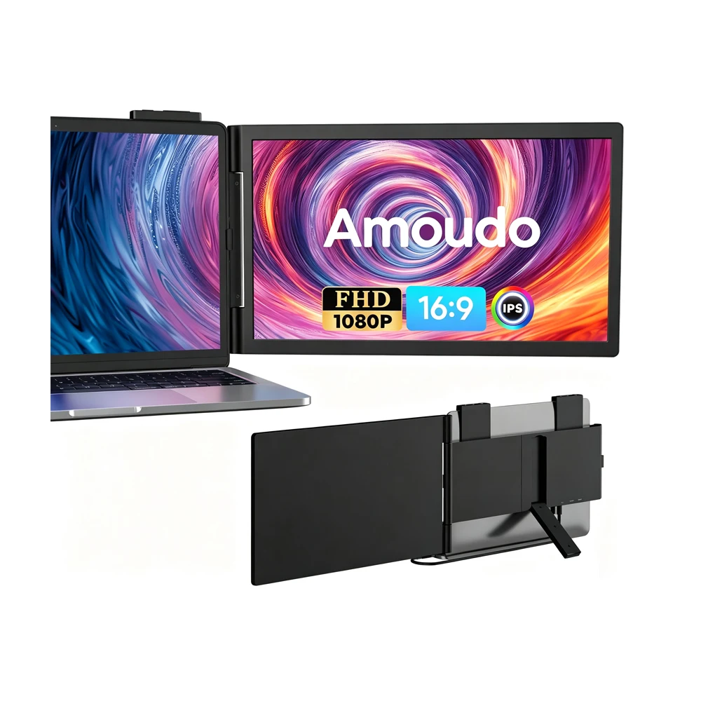Moniteur portable Amoudo 14 pouces FHD 1920*1080P 60HZ, écran IPS, extension d