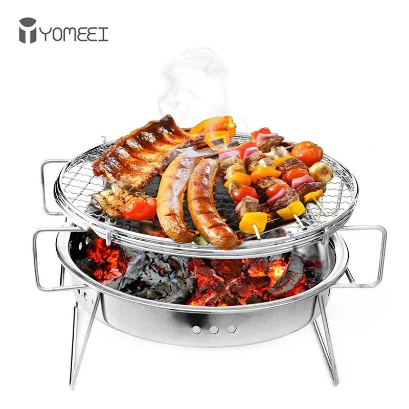 YOMEEI Mini Barbecue Grill en acier inoxydable Barbecue pliant accessoires de Barbecue cuisine Portable outils de cuisine pour le Camping en plein air