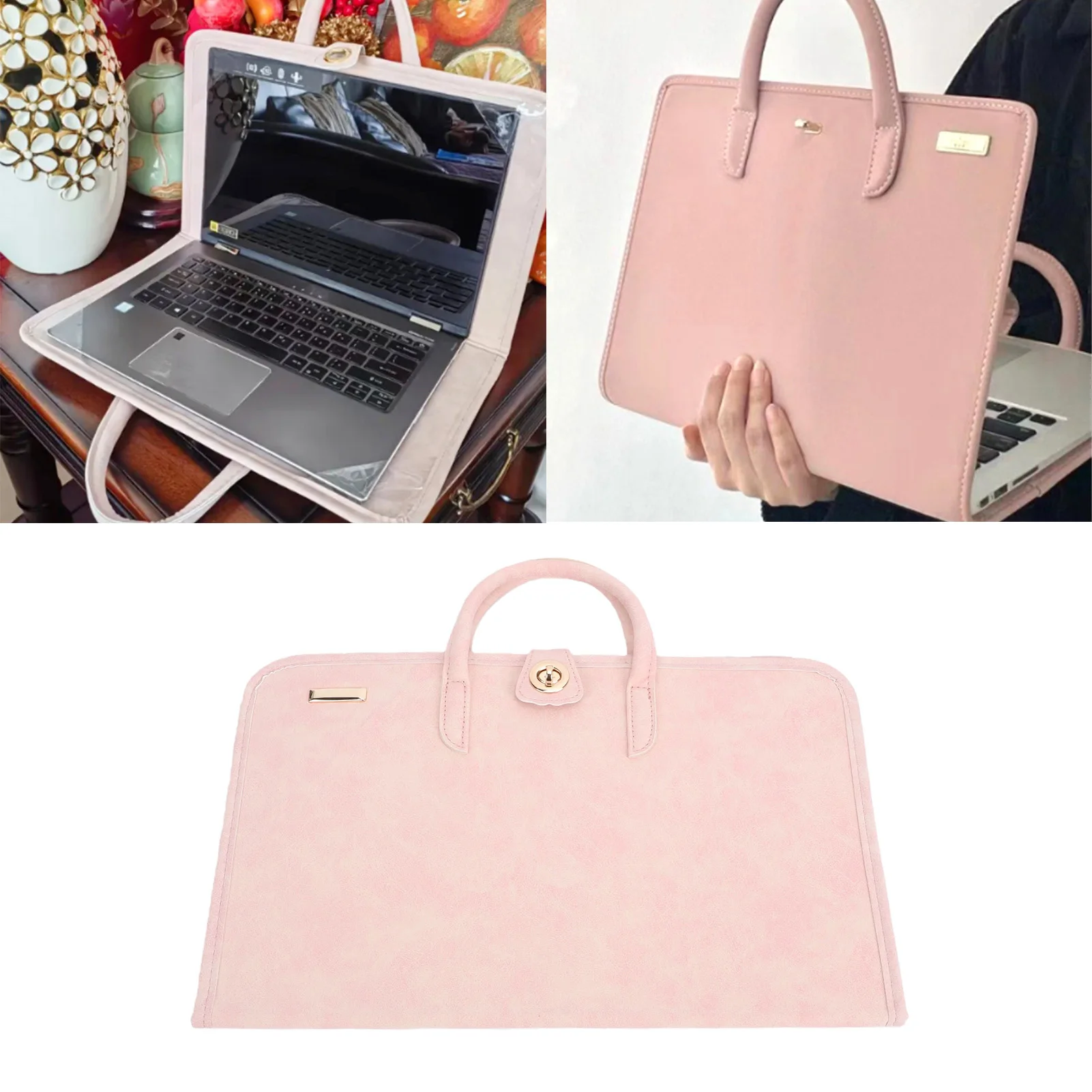Housse pour ordinateur portable avec poignée, étui pour ordinateur portable en PU, rose, élégant, imperméable, housse de protection pour ordinateur portable avec poignée pour ordinateur portable de 14 pouces