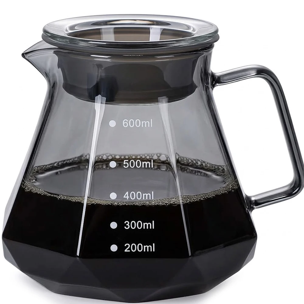 Leeseph Cafetière en verre expresso, bouilloire à filtre verser sur café - Pot de partage de café en verre diamant 400 ml 600 ml