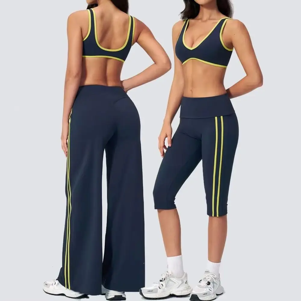 Ensemble de sport 2 pièces pour femme, tenue de yoga et de gym à séchage rapide, soutien-gorge de sport et pantalon capri, vêtements de sport respirants