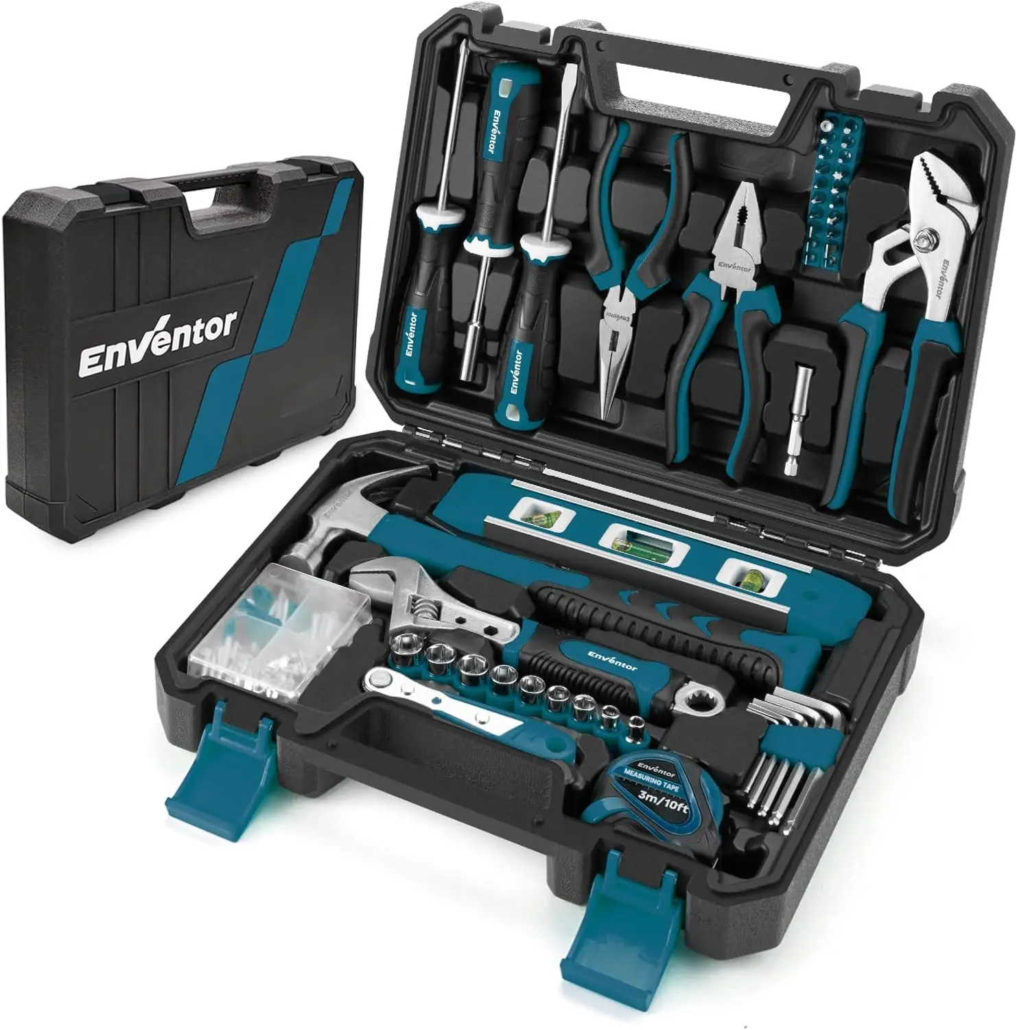 ENVENTOR Petite boîte à outils pour femmes, ensemble d'outils ménagers, boîte à outils rose, universelle, complète avec outils à main, boîte à outils équipée de 158 pièces, pour le bricolage domestique