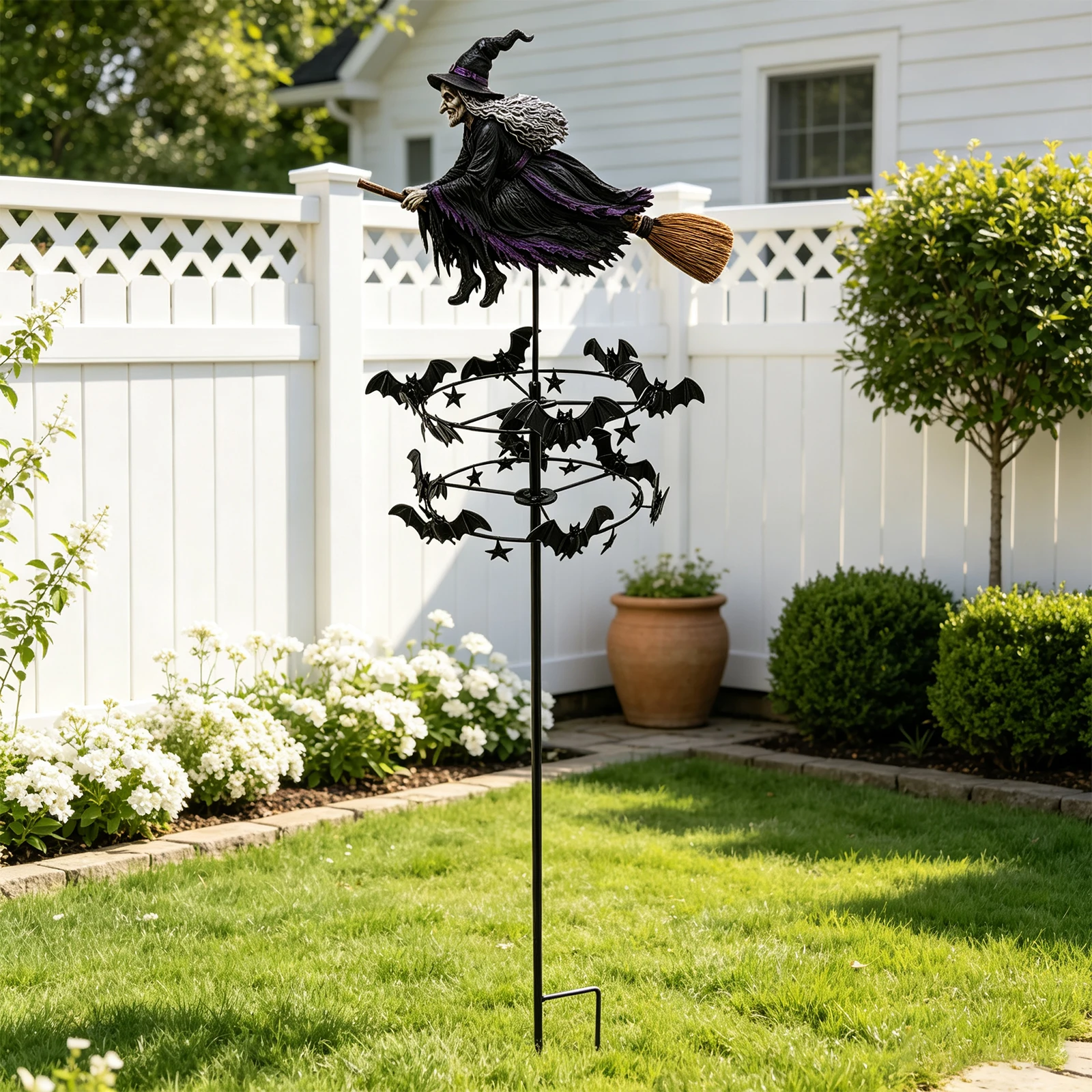 Moulin à vent de jardin sorcière mystérieuse, décoration extérieure pour jardin, piquet de jardin sorcière magique, moulin à vent pour pelouse, cour, parterre de fleurs, allée