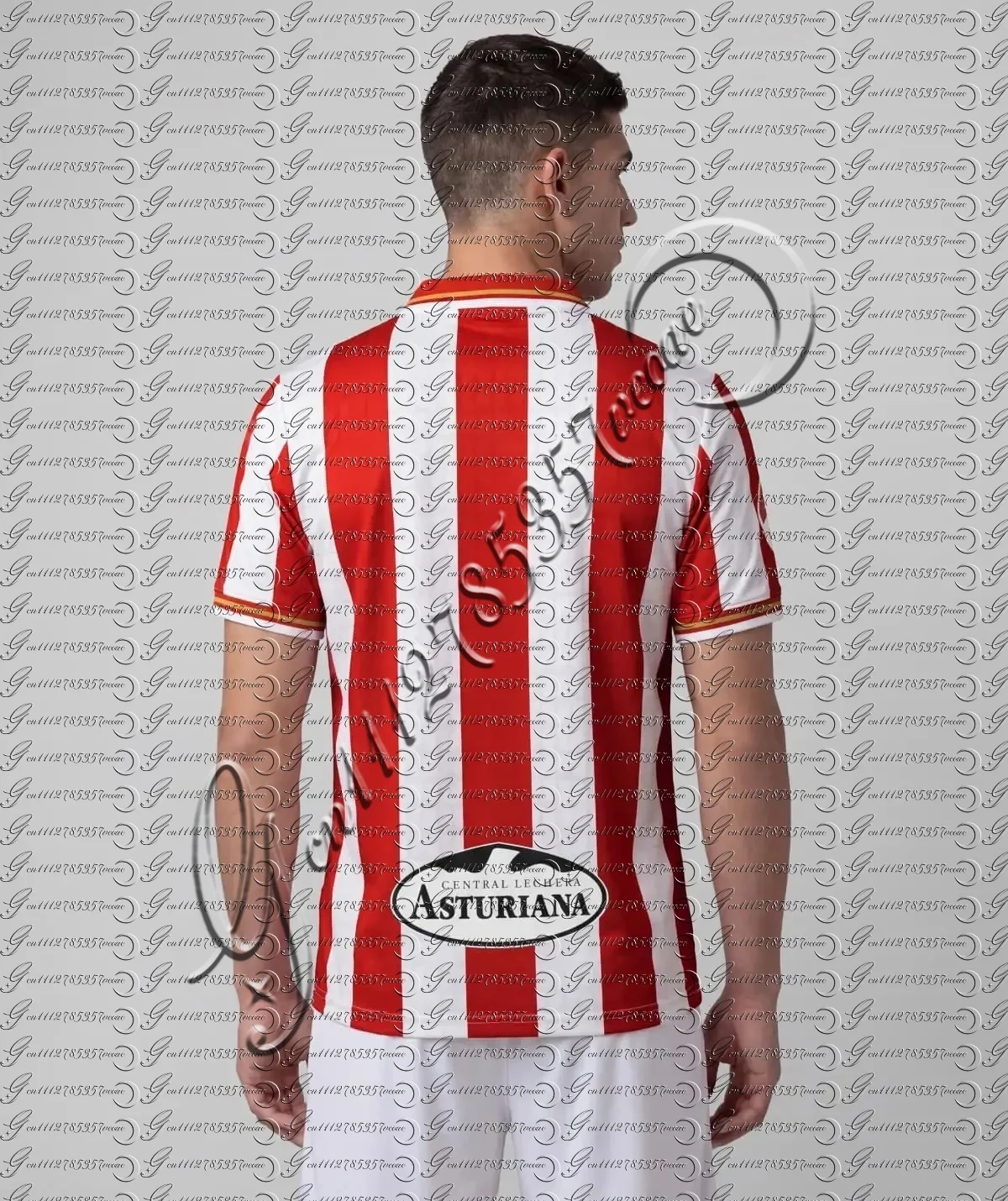 Maillot domicile Gijon 2025/26 pour homme, manches courtes, rouge et blanc rayé, version fan, respirant, séchage rapide, pour l'entraînement de football.