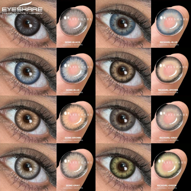 EYESHARE Lot de 2 lentilles de contact colorées pour les yeux, lentilles de contact marron, lentilles de contact grises, lentilles de contact vertes douces pour un regard éclatant, lentilles annuelles