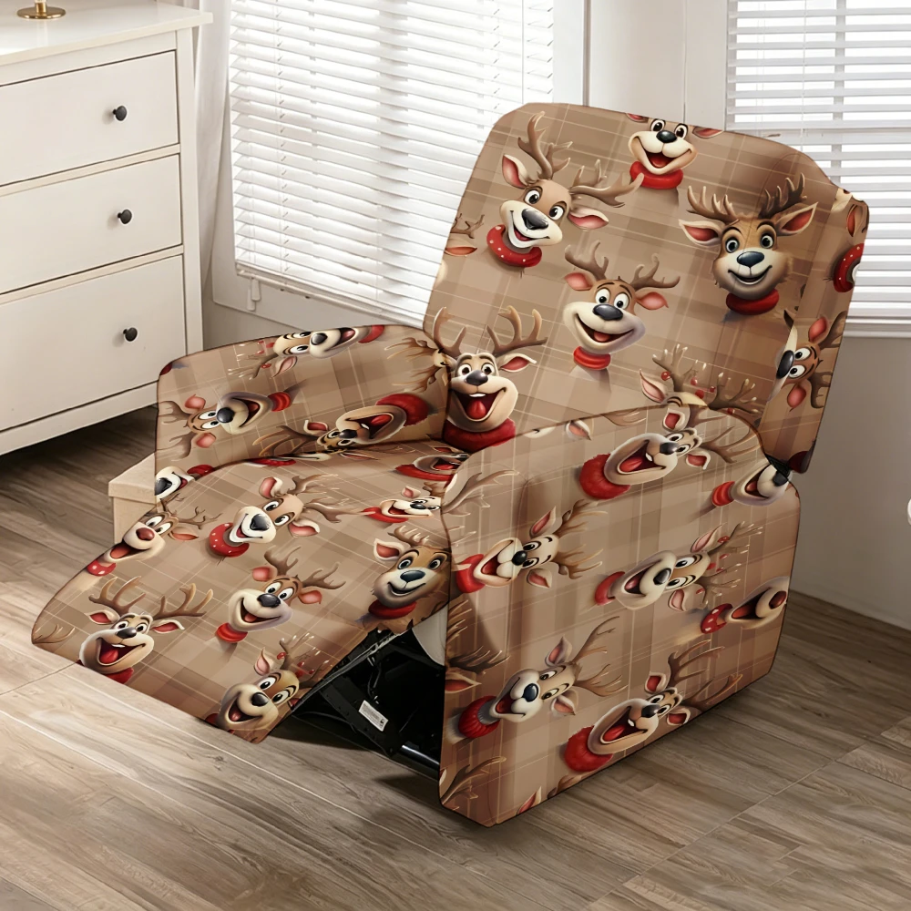 Buffalo-Plaid Cartoon-Rentier Relaxsessel-Bezug Stretch-Spandex Relaxsessel-Schonbezug Farmhaus Weihnachten Wohnzimmer-Dekoration