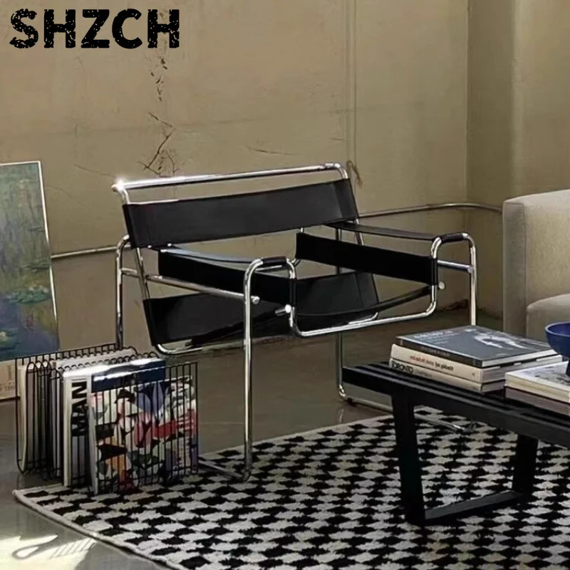 Skandinavischer Loungesessel Moderner Minimalistischer Akzentsessel Designer Ledersessel für Wohnzimmer Ins Einzelsofa für Schlafzimmer
