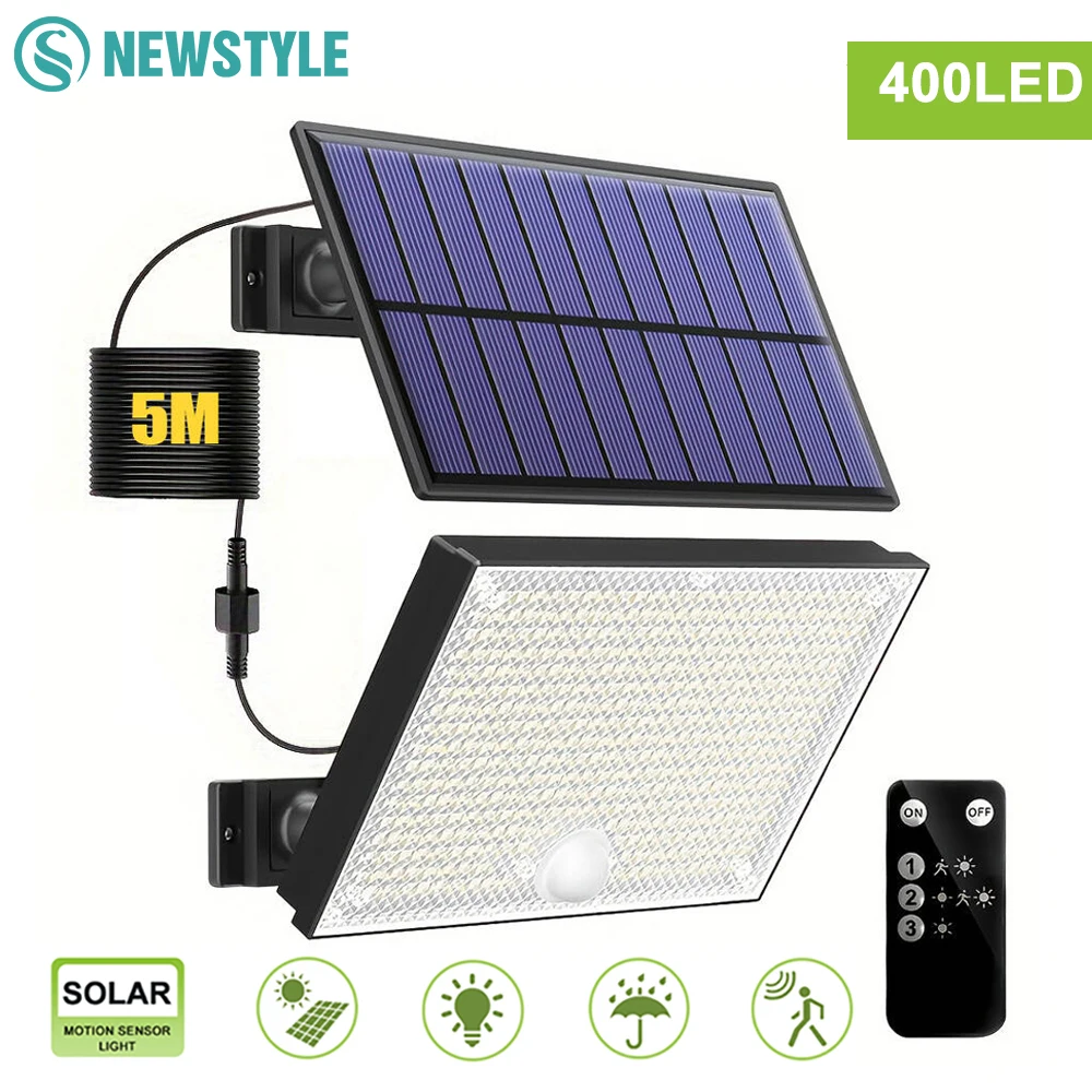 Solarleuchten für den Außenbereich, 366/400/318 LED, Bewegungsmelder, Sicherheitsleuchten, IP65, wasserdicht, solarbetriebene Flutlichter für Garten und Hof